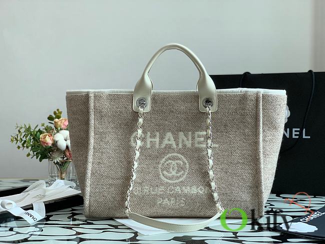 Chanel Shopping Bag 38 Gray Canvas  - 1