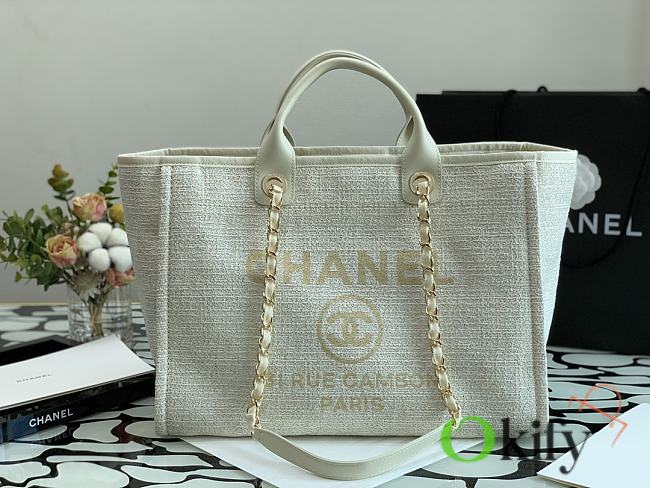 Chanel Shopping Bag 38 Beige Canvas  - 1