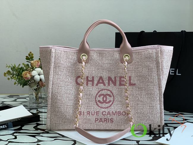 Chanel Shopping Bag 38 Pink Canvas  - 1