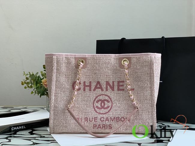 Chanel Shopping Bag 36 Pink Canvas  - 1