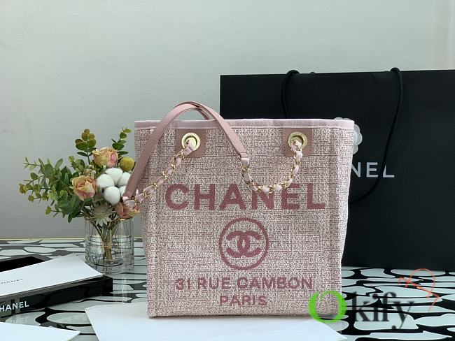 Chanel Shopping Bag 28 Pink Canvas  - 1
