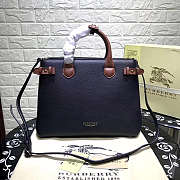 Burberry Classic 34 Black Leather Tote Bag Brown Handle - 1