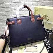 Burberry Classic 34 Black Leather Tote Bag Brown Handle - 6