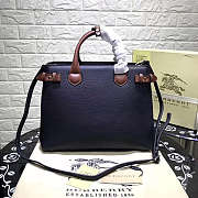 Burberry Classic 34 Black Leather Tote Bag Brown Handle - 5