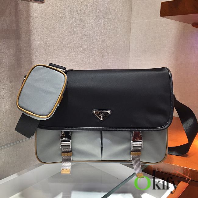 Prada Nylon and Saffiano Leather Bag 32 Gray 2VD768B - 1