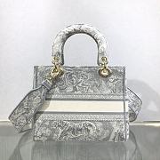 Dior Lady D'Lite Gray Toile de Jouy Reverse Embroidery M0565 23.5cm - 4