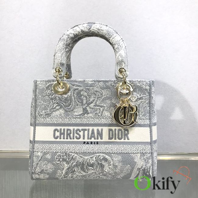 Dior Lady D'Lite Gray Toile de Jouy Reverse Embroidery M0565 23.5cm - 1