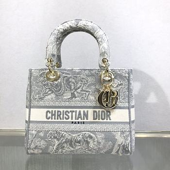 Dior Lady D'Lite Gray Toile de Jouy Reverse Embroidery M0565 23.5cm