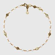 Gucci Gold Tone GG Flower Pearl Necklace 7926 - 1