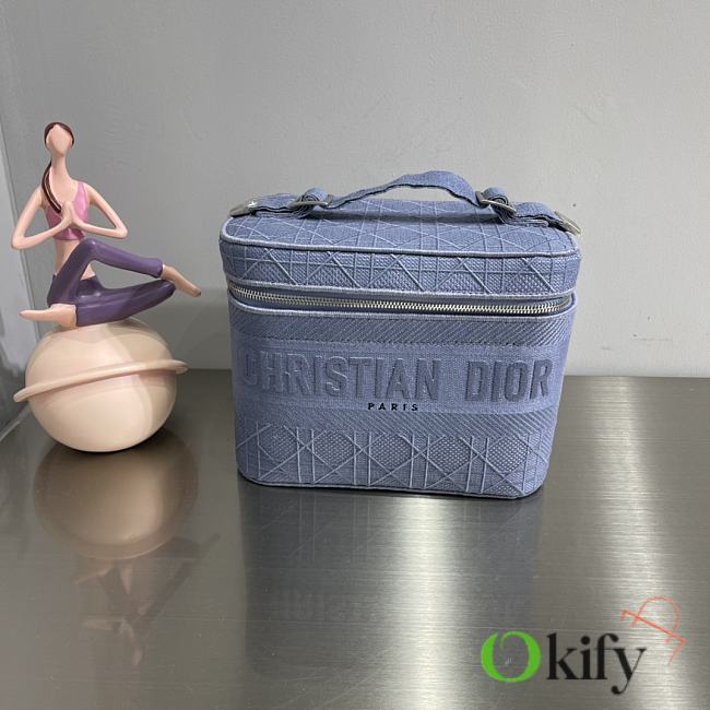Dior dusty blue embroidered canvas 25 cosmetic bag - 1