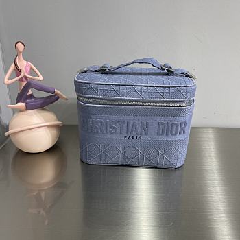 Dior dusty blue embroidered canvas 25 cosmetic bag