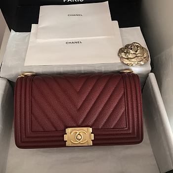 Chanel Le Boy 25 Wine Red Caviar Gold Buckle 67086