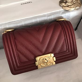 Chanel Le Boy 20 Wine Red Caviar Gold Buckle 67086