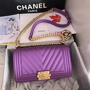 Chanel Le Boy 25 Purple Caviar Gold Buckle 67086