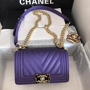 Chanel Le Boy 20 Purple Caviar Gold Buckle 67086