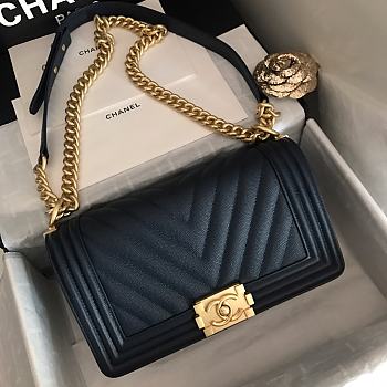 Chanel Le Boy 25 Dark Blue Caviar Gold Buckle 67086