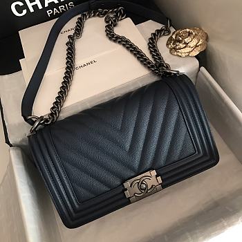 Chanel Le Boy 25 Dark Blue Caviar Silver Buckle 67086