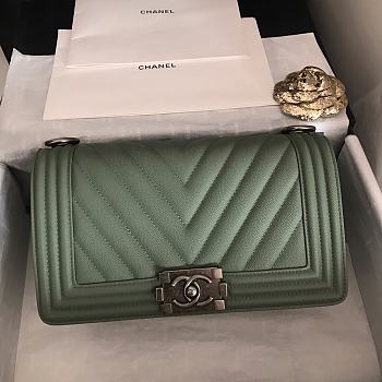 Chanel Le Boy 25 Green Caviar Silver Buckle 67086