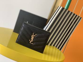YSL Card Case Black Grain De Poudre Embossed Leather