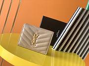 YSL Card Case Beige Grain De Poudre Embossed Leather - 1