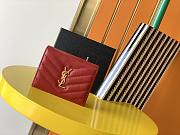 YSL Card Case Red Grain De Poudre Embossed Leather - 1