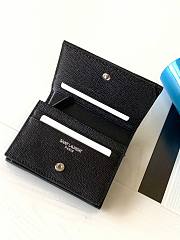 YSL Card Case Black Silver Grain De Poudre Embossed Leather - 5