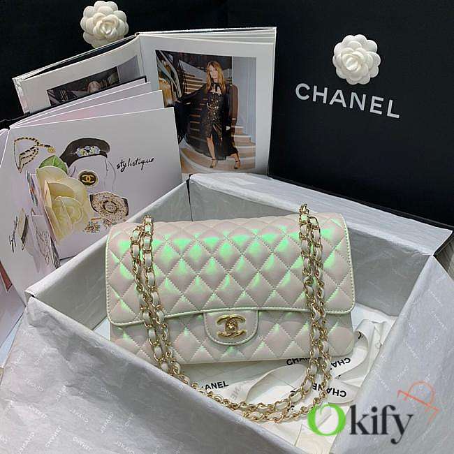 Chanel Classic Flapbag 25 Lambskin Iridescent White Pearl A01112 - 1