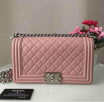 Chanel Le Boy Sheepskin Pink Silver Hardware A67086 25cm