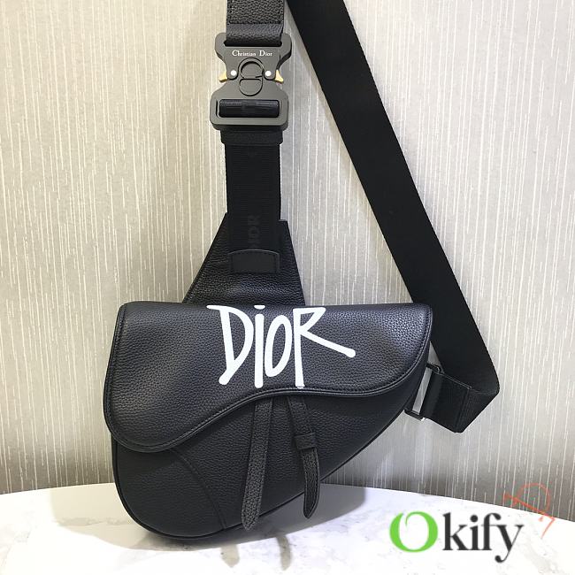 Dior Men's Saddle Bag Black Leather 0819# 28cm - 1