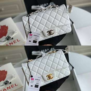 Chanel Classic Flap Bag 20 Caviar White In Silver/Gold Hardware