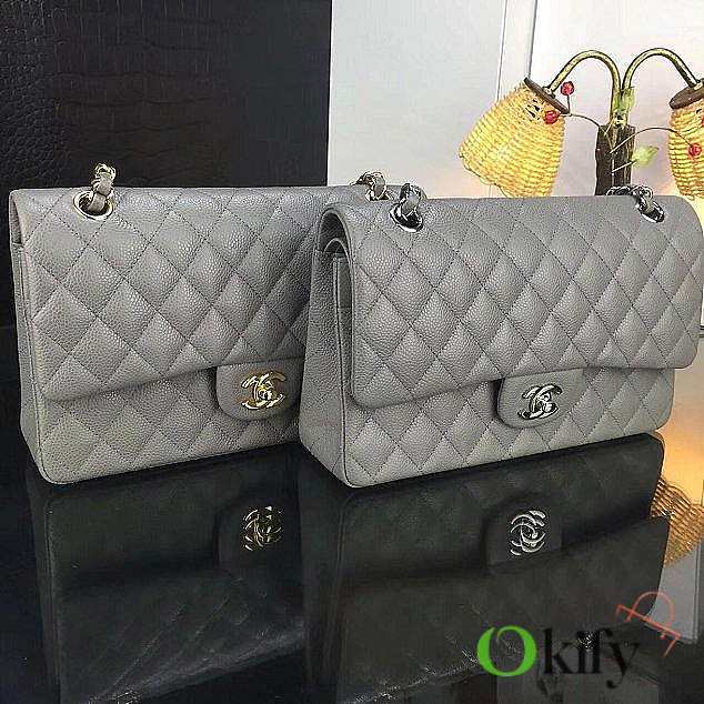 Chanel Caviar Classic Flap Bag 25.5 Grey A01112  - 1