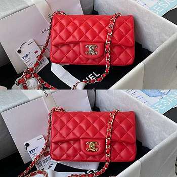 Chanel Classic Flap Bag 20 Lambskin Red In Silver/Gold Hardware