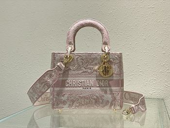 Lady Dior D'Lite Pink Toile de Jouy Reverse Embroidery M0565 23.5cm