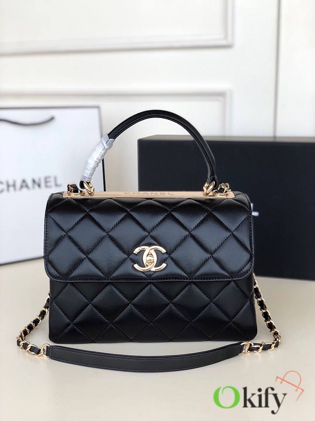Chanel Trendy CC Quilted Top Handle 25 Black Lambskin - 1