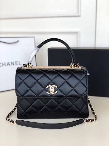 Chanel Trendy CC Quilted Top Handle 25 Black Lambskin