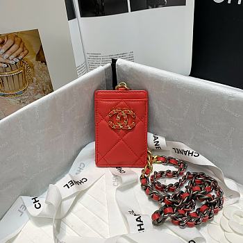 Chanel 19 card holder chain red 8644