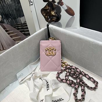 Chanel 19 card holder chain pink 8645