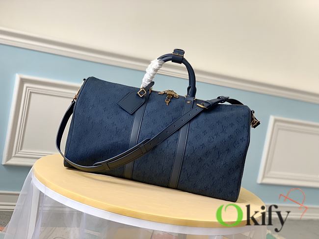 LV Keepall 50 BANDOULIÈRE Blue Monogram Canvas - 1