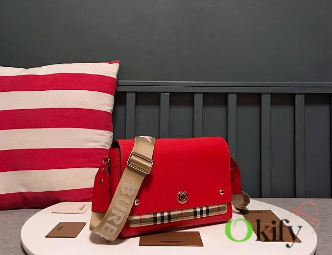 Burberry Red Leather and Vintage Check Note Crossbody Bag 8876 - 1