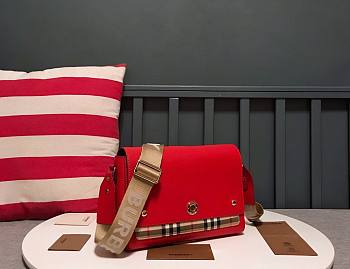 Burberry Red Leather and Vintage Check Note Crossbody Bag 8876