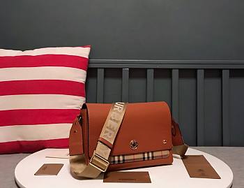 Burberry Brown Leather and Vintage Check Note Crossbody Bag 8877