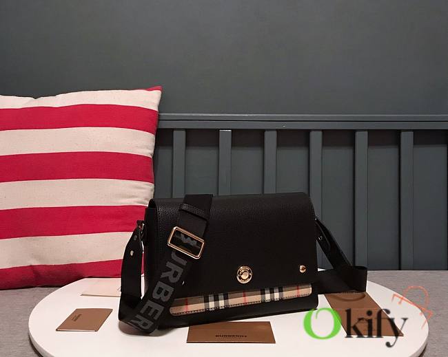 Burberry Black Leather and Vintage Check Note Crossbody Bag 8878 - 1