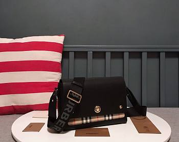 Burberry Black Leather and Vintage Check Note Crossbody Bag 8878