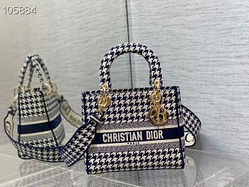 Lady Dior Medium Blue and White Houndstooth Embroidery