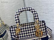 Lady Dior Medium Blue and White Houndstooth Embroidery - 4