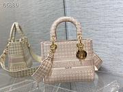 Lady Dior Medium Pink and White Houndstooth Embroidery - 1