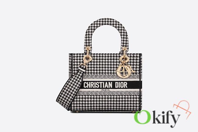 Lady Dior Medium Black and White Houndstooth Embroidery - 1