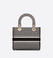 Lady Dior Medium Black and White Houndstooth Embroidery - 5