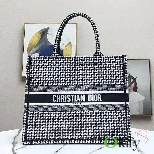 Dior Book Tote Large 41.5 Black and White Houndstooth 9006 - 1