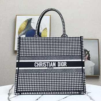 Dior Book Tote Large 41.5 Black and White Houndstooth 9006
